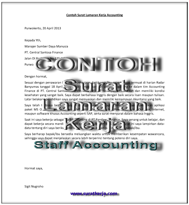 3 Contoh Surat Lamaran Kerja Staff Accounting - Suratkerja.com